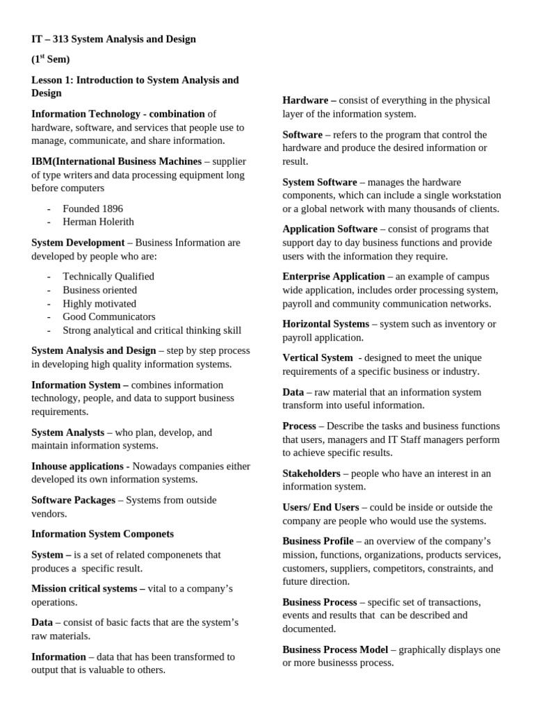 System Analysis and Design Notes | PDF | System | Information