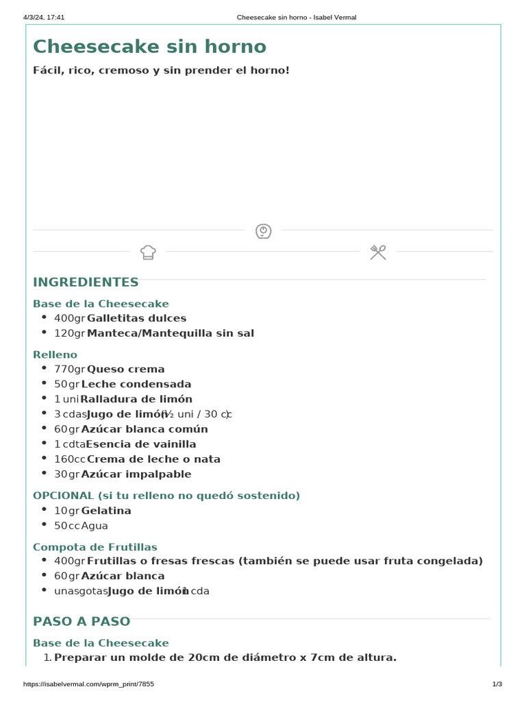Cheesecake Sin Horno Fácil y Cremoso | PDF | Tarta de queso | Alimentos