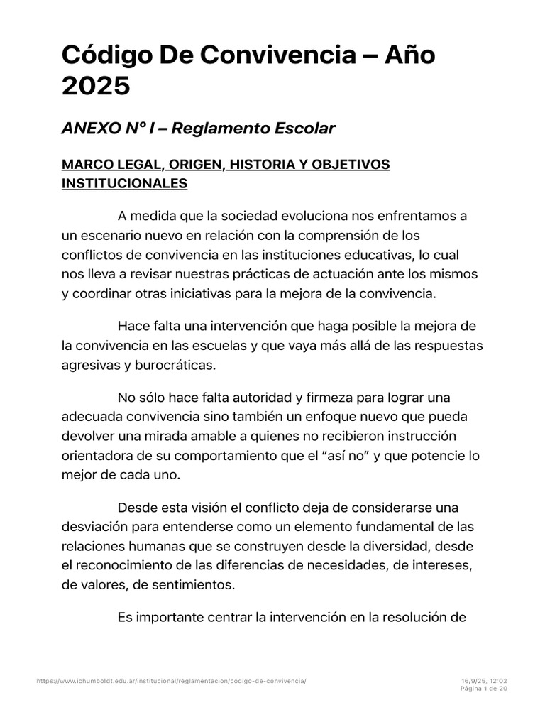 Código de Convivencia Escolar 2025 | PDF | Plan de estudios | Escuelas