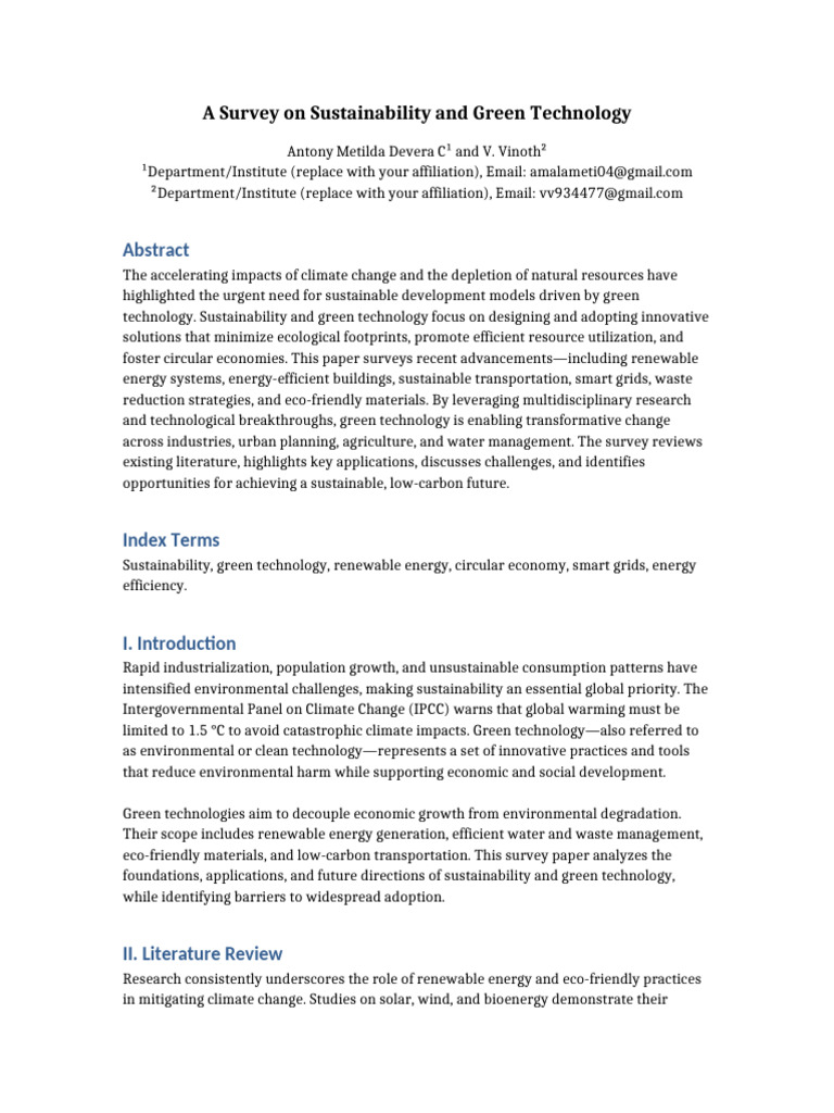 Survey on Green Technology Advances | PDF | Environmental Technology ...