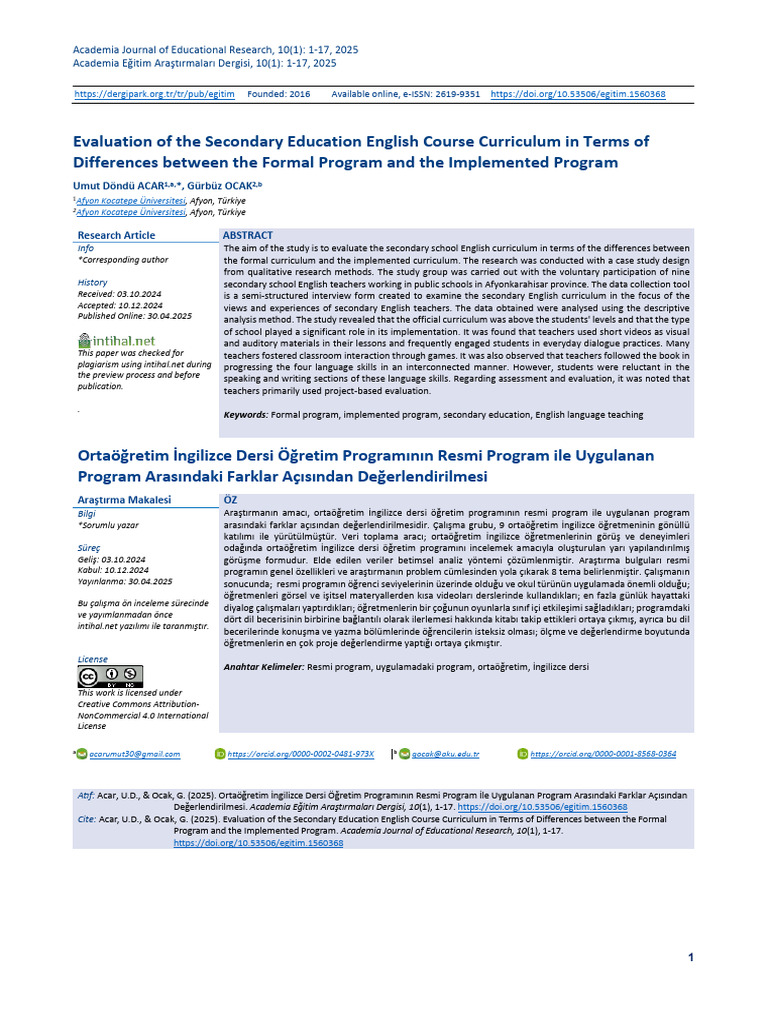 Evaluation of The Secondary Education English Course Curriculum in ...