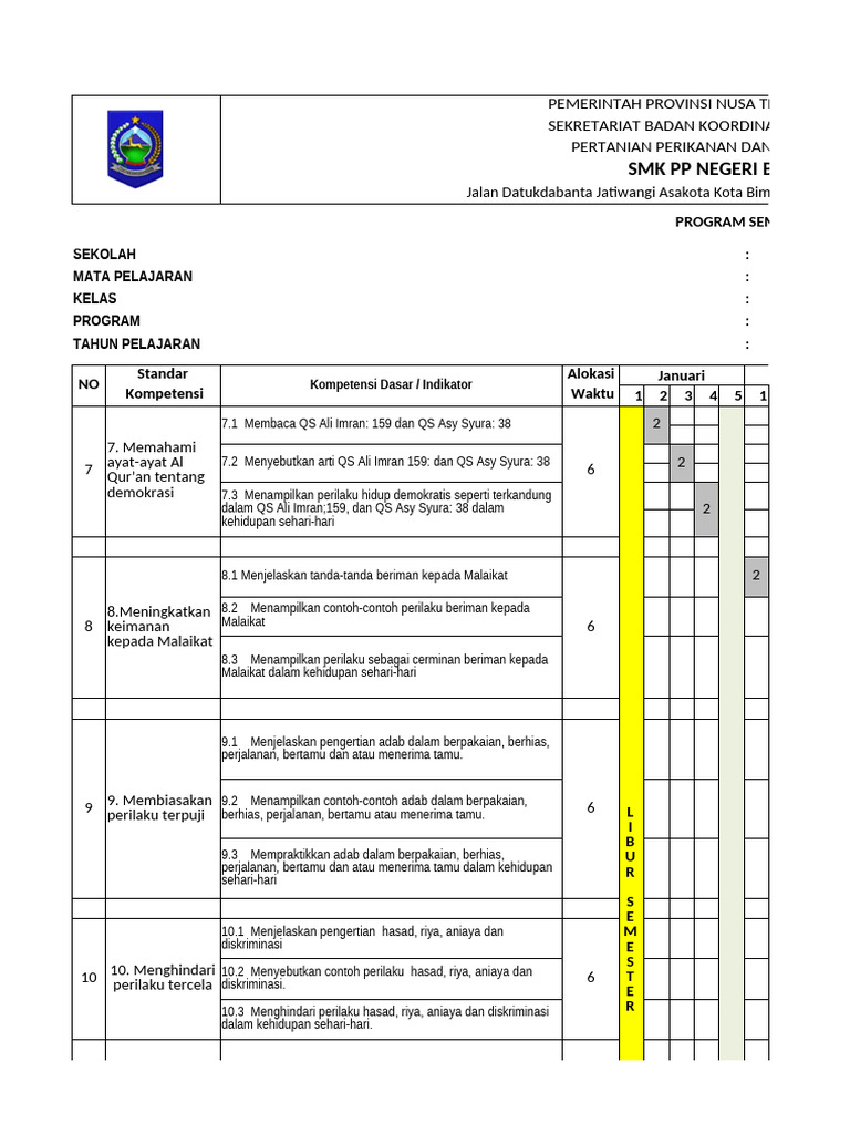 05 Program Semester 2 Pai SMK Kelas X 2012 | PDF
