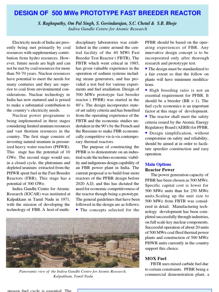 Design of 500 MWe Prototype FBR | PDF | Nuclear Reactor | Nuclear Power