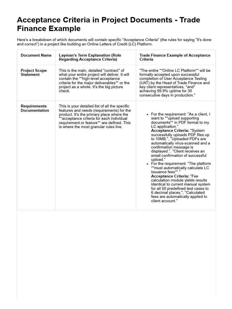 Acceptance Criteria in Project Documents | PDF | Computer Engineering ...