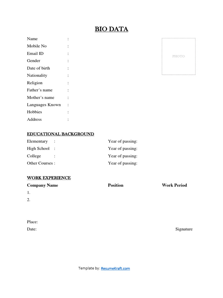 Personal Bio Data Template | PDF