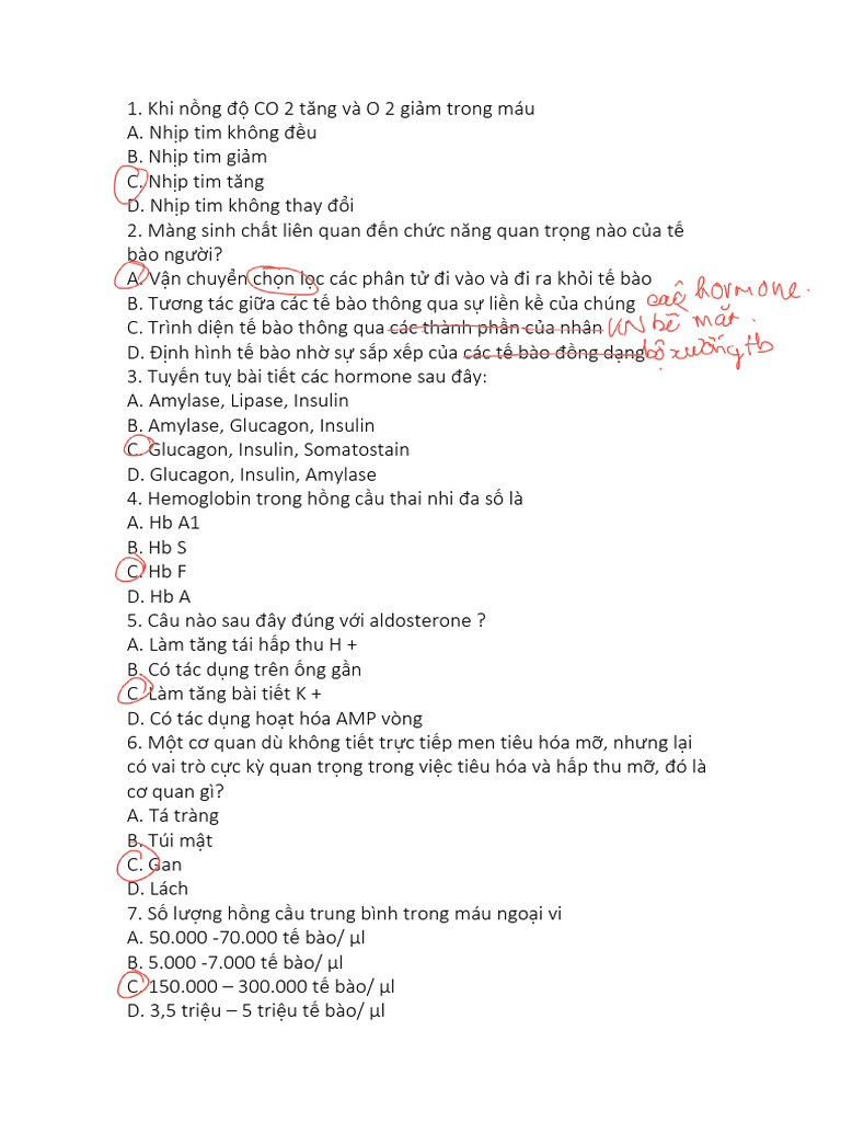 Đề Ôn Thi CK Sinh Lý | PDF