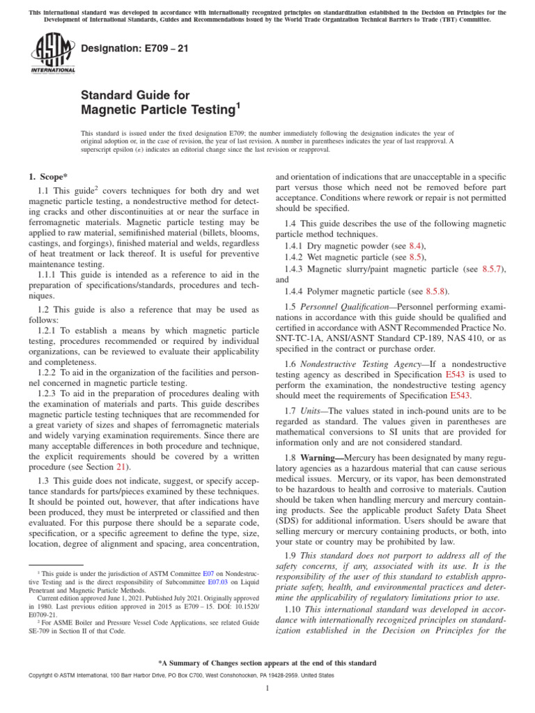 Magnetic Particle Testing Guide E709-21 | PDF | Ultraviolet ...