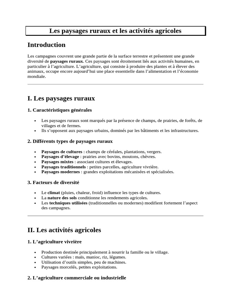 Paysages ruraux et agriculture mondiale | PDF | Agriculture | Élevage ...