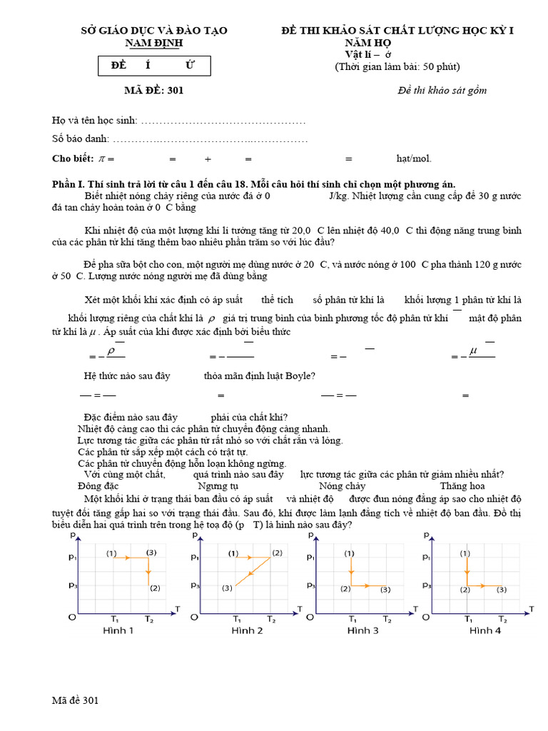 De Hoc Ky 1 Vat Li 12 Nam Hoc 2024 2025 So GDDT Nam Dinh | PDF
