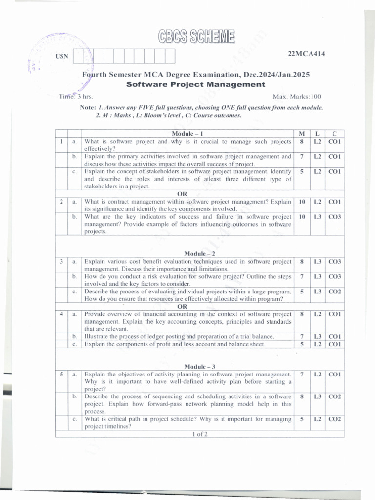 Software Project Management Exam Guide | PDF | Project Management | Risk