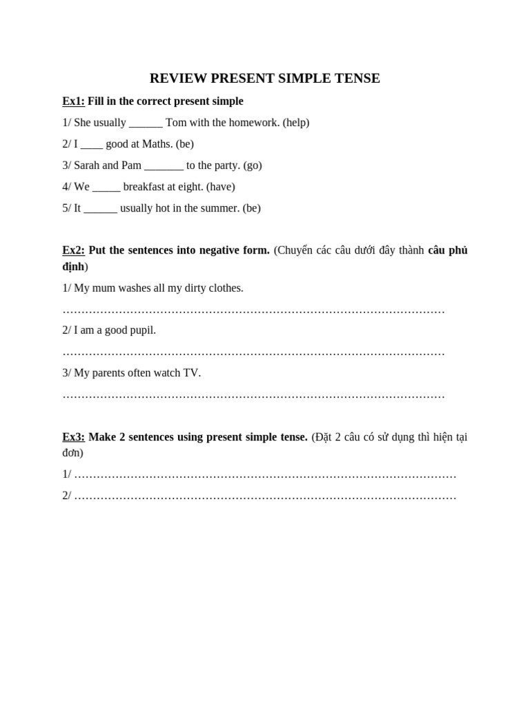 Present Simple Tense Exercises | PDF