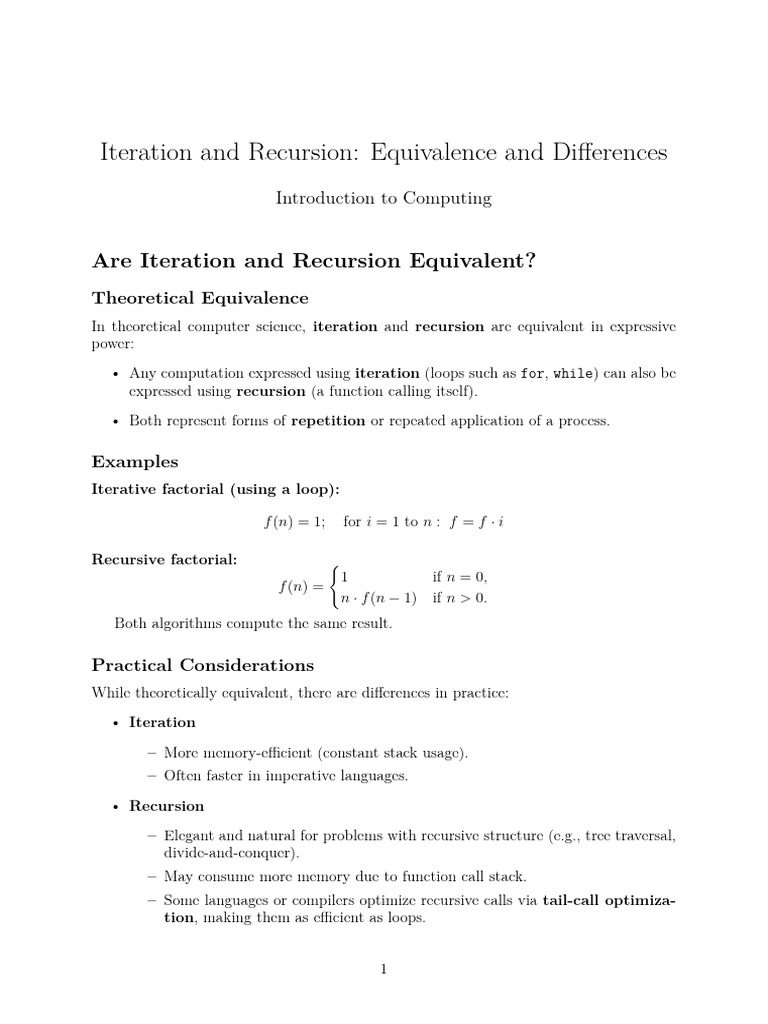 Iteration Vs Recurs I On | PDF
