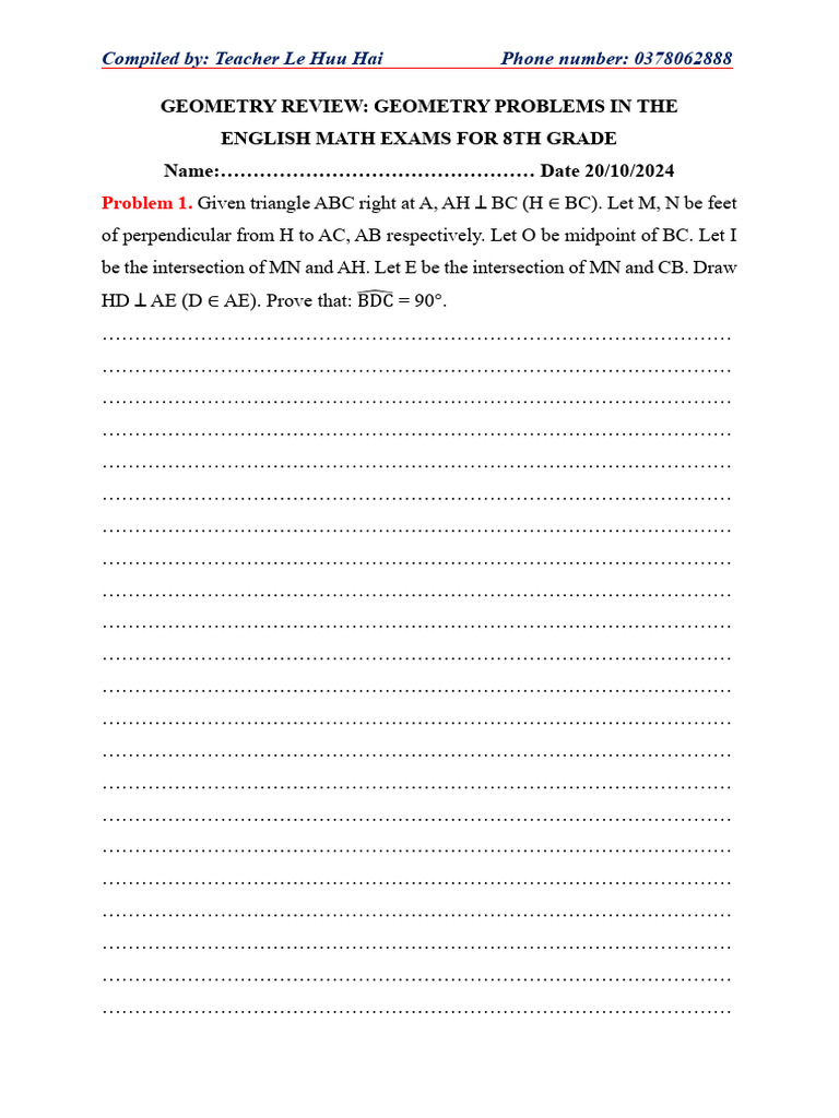 Geometry Review-Geometry Problems in The English Math Exams For 8th ...
