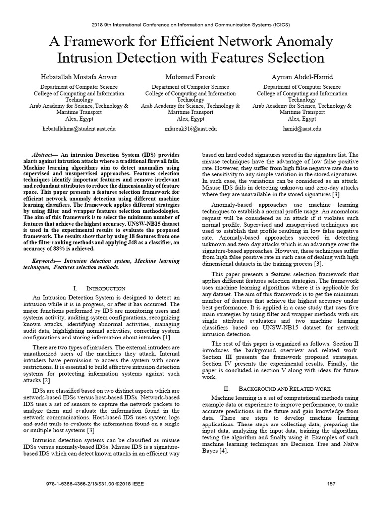 Efficient Network Anomaly Detection Framework | PDF | Machine Learning ...