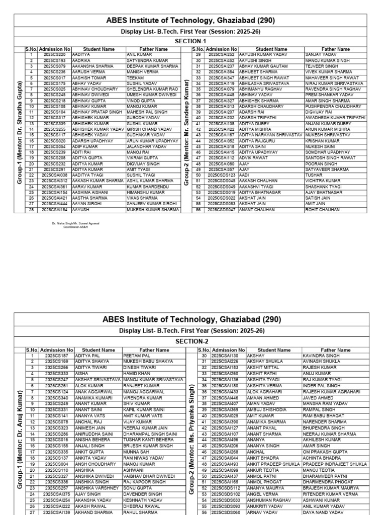 B.Tech First Year Admission List 2025 | PDF