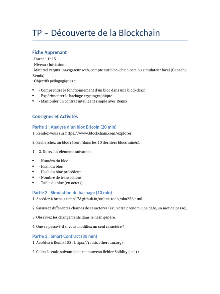 TP Blockchain Exploration SmartContracts | PDF