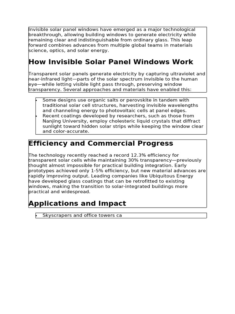 Invisible Solar Panel Windows Explained | PDF