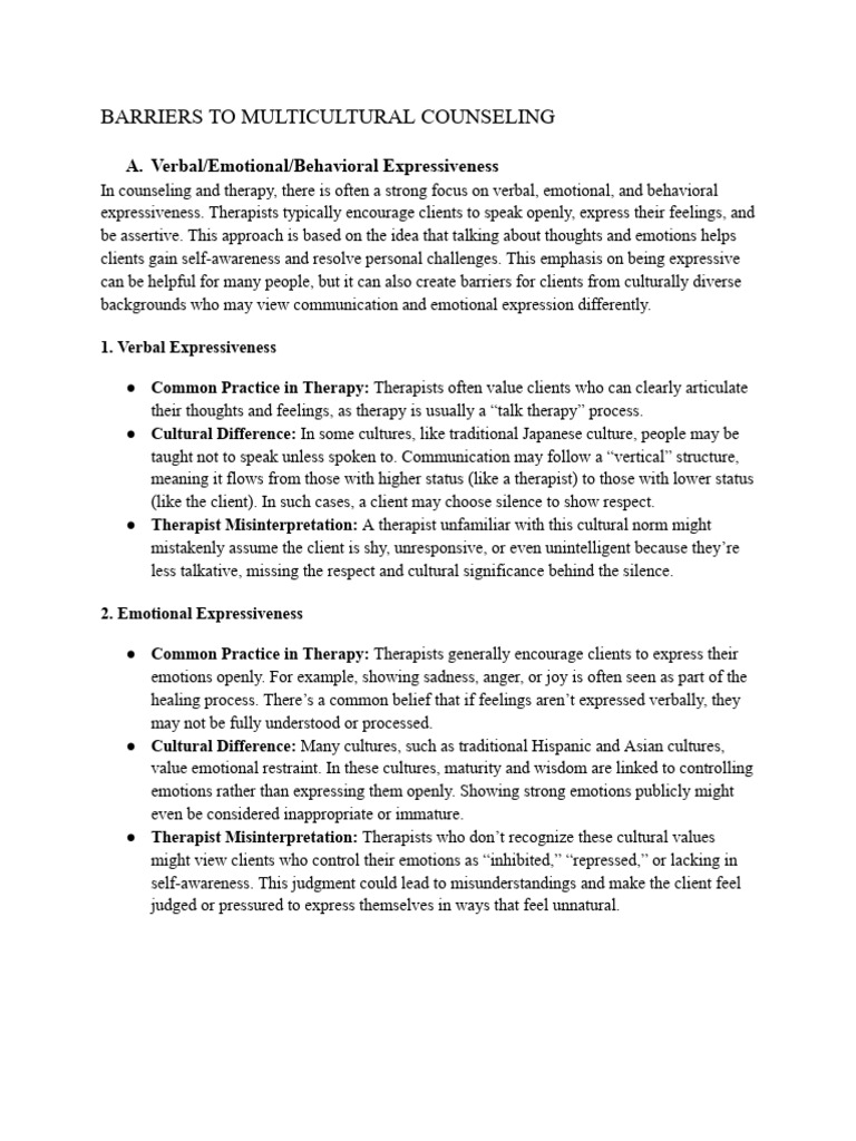 Multicultural Counseling Barriers Explained | PDF | Social Psychology ...