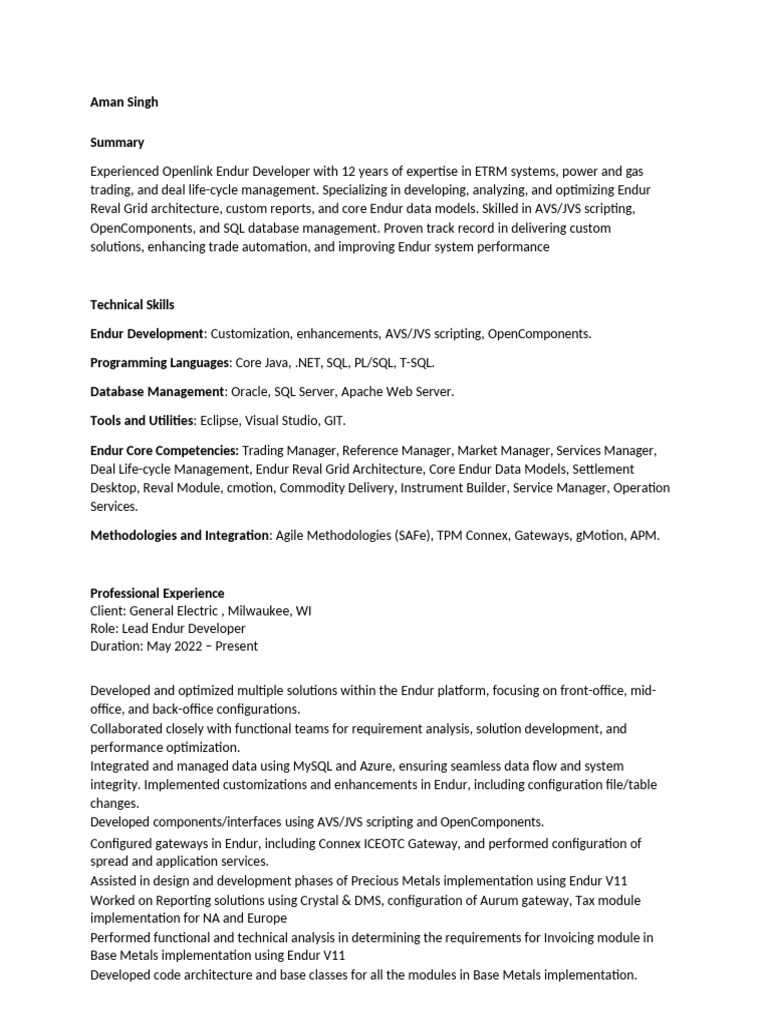Openlink Endur Developer Profile | PDF | Databases | Sql
