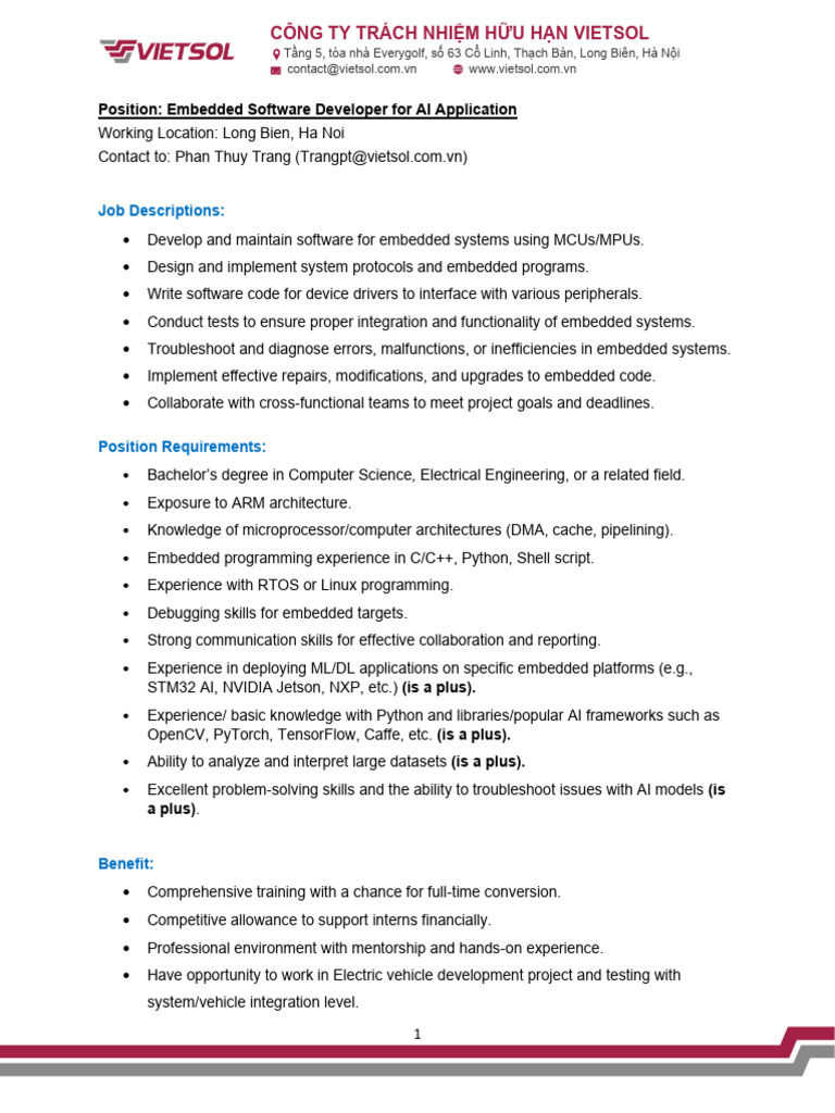 Embedded Software Developer Position | PDF | Embedded System ...