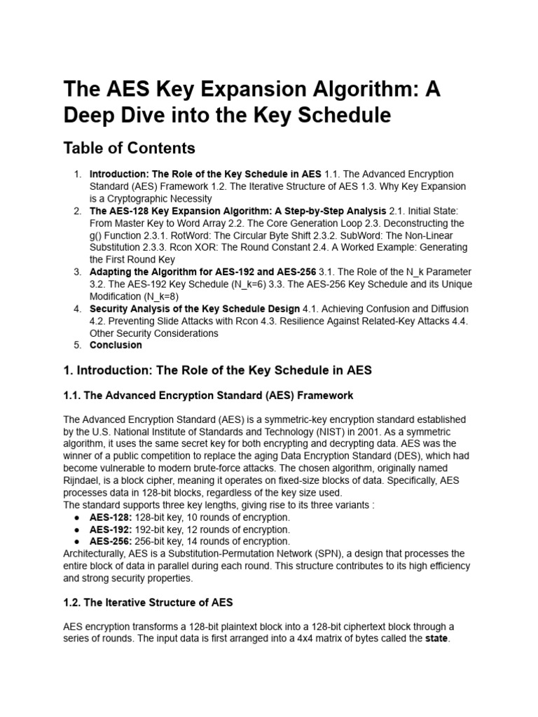 AES Key Expansion Algorithm Explained | PDF | Key (Cryptography ...