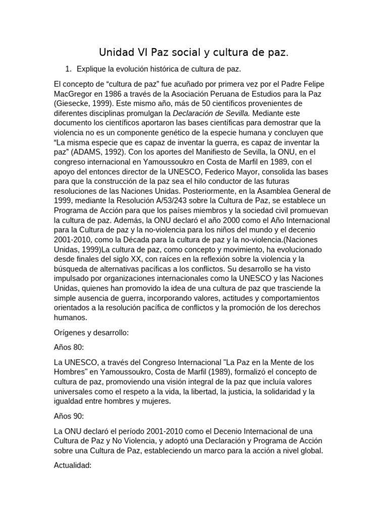 Evolución y Promoción de la Cultura de Paz | PDF | Paz | Ley ...