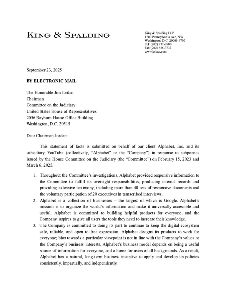 Alphabet Letter To House Judiciary Committee | PDF