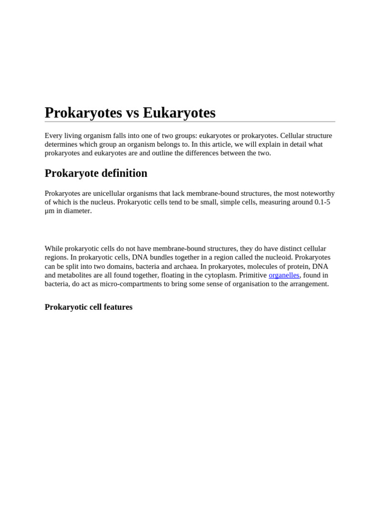 Prokaryotes vs Eukaryotes Explained | PDF | Cofactor (Biochemistry ...