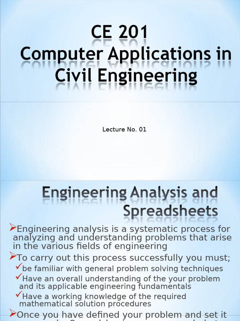 CE 201 - Lecture No. 01 - Introduction | PDF | Spreadsheet | Mathematics