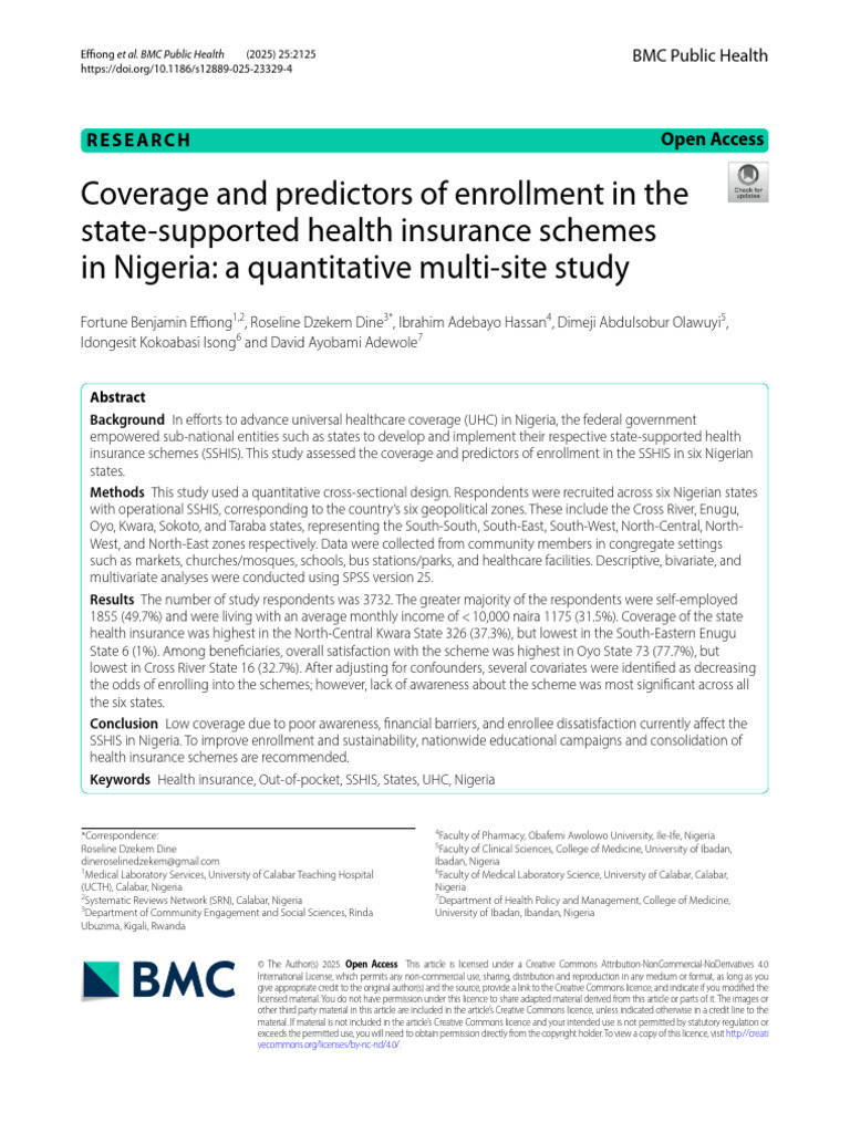 Enrollment in Nigeria's Health Insurance | PDF | Social Programs ...
