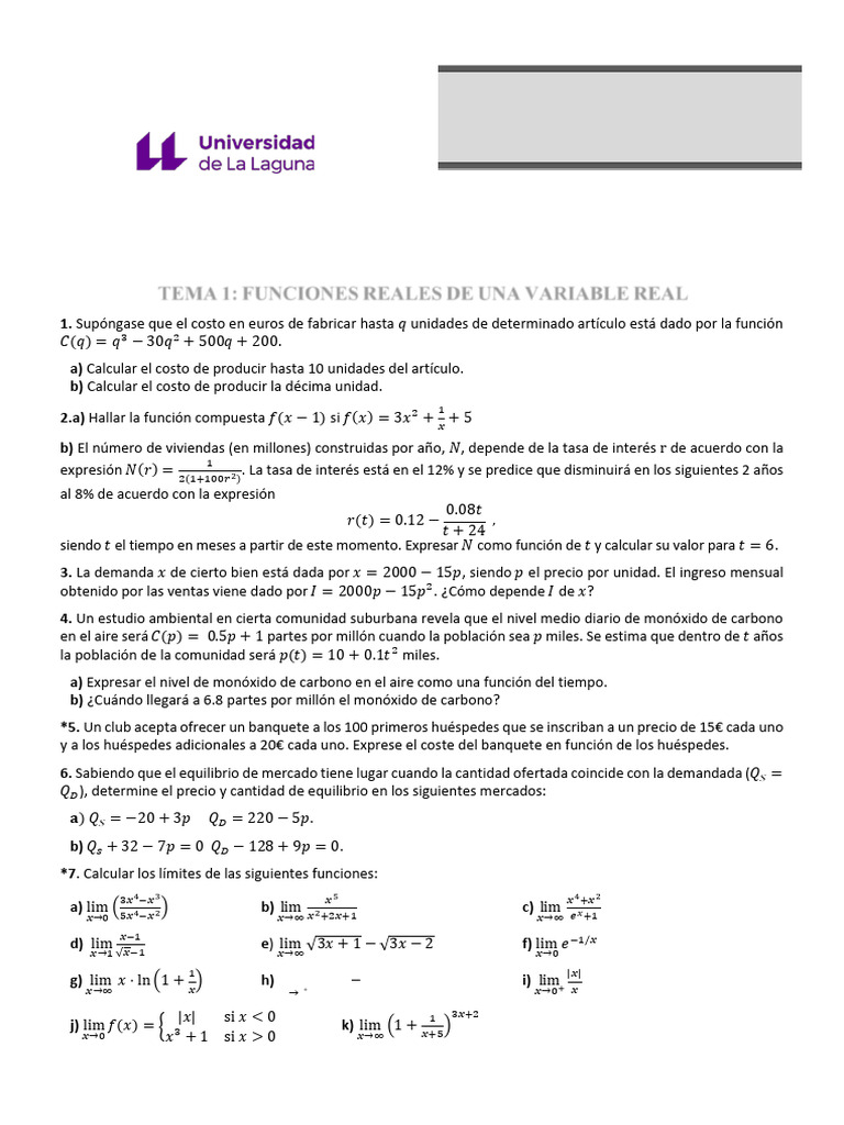 Ejercicios de Cálculo para Economía 2024-25 | PDF | Oferta y demanda ...