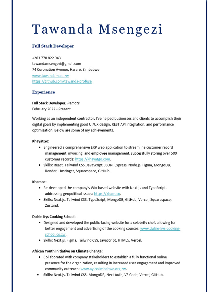 Full Stack Developer Portfolio | PDF | Java Script | Websites