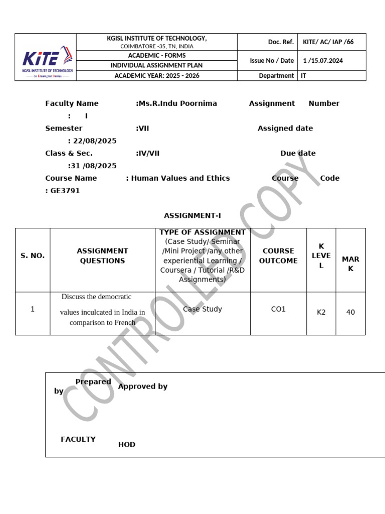 Individual Assignment Plan for IT 2025-26 | PDF