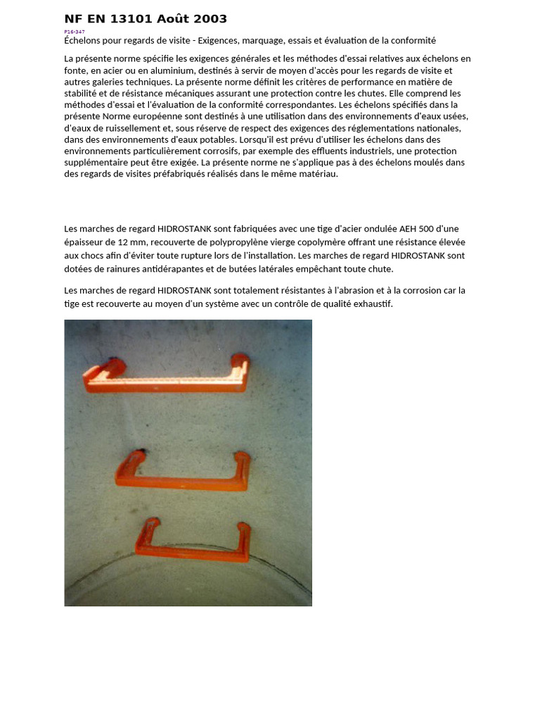Échelons de regard : Norme NF EN 13101 | PDF