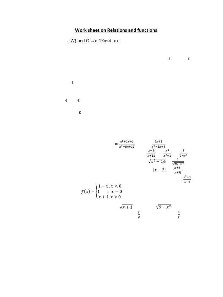 Relations and Functions Worksheet | PDF | Discrete Mathematics | Chess ...