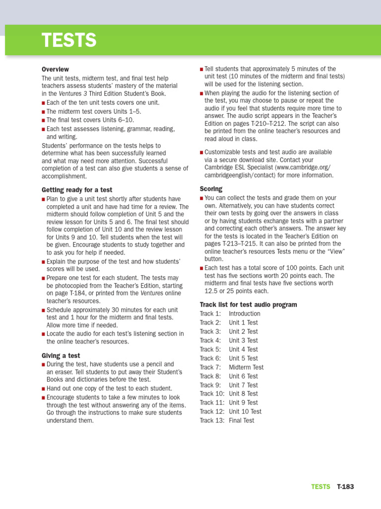 Ventures 3 Tests Overview | PDF | English Language | Dieting