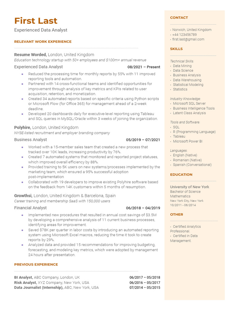 Data Analyst Resume Highlights | PDF | Data Analysis | Microsoft Sql Server