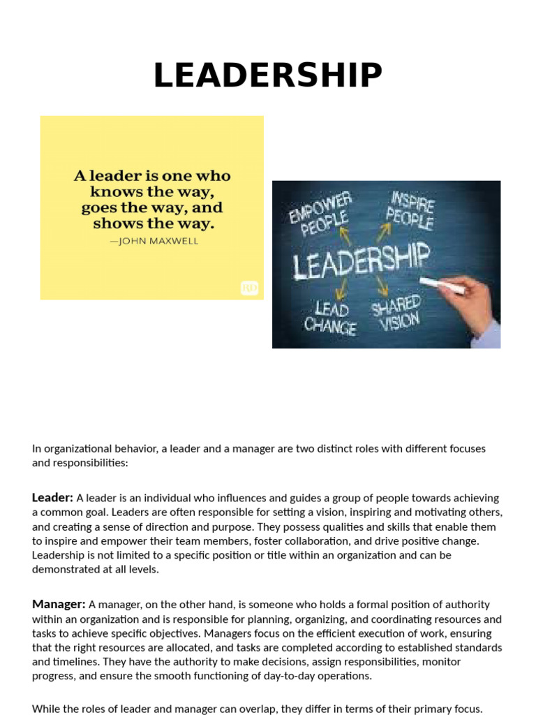 Leadership vs. Management Explained | PDF | Leadership | Organizational ...