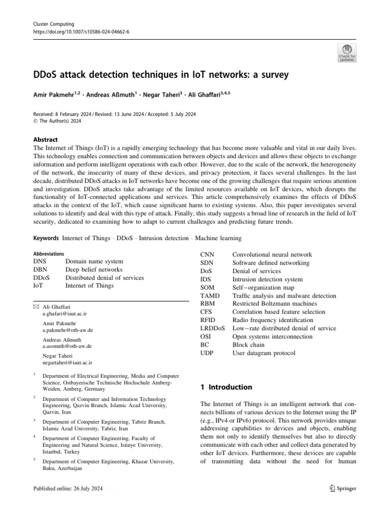 DDoS Detection in IoT Networks Survey | PDF | Denial Of Service Attack ...