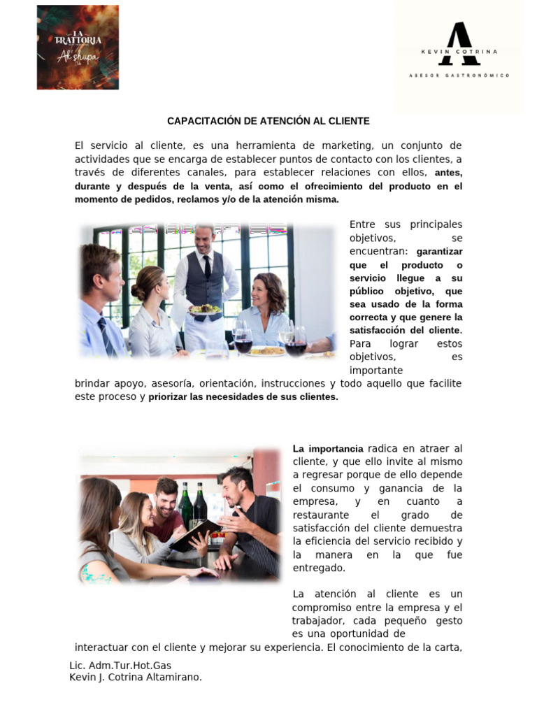 Capacitación de Atención Al Cliente - Trattoria 2024 | PDF | Servicio ...