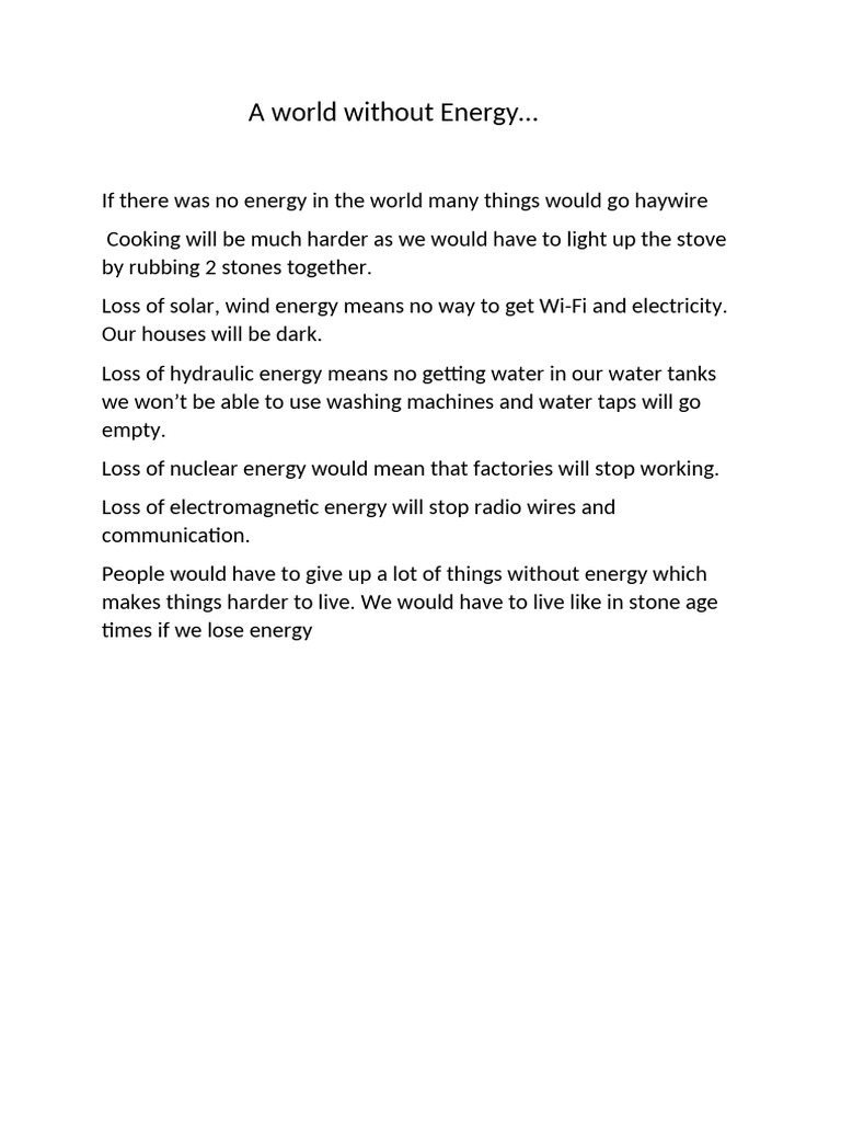 Life Without Energy: A Dystopian Reality | PDF
