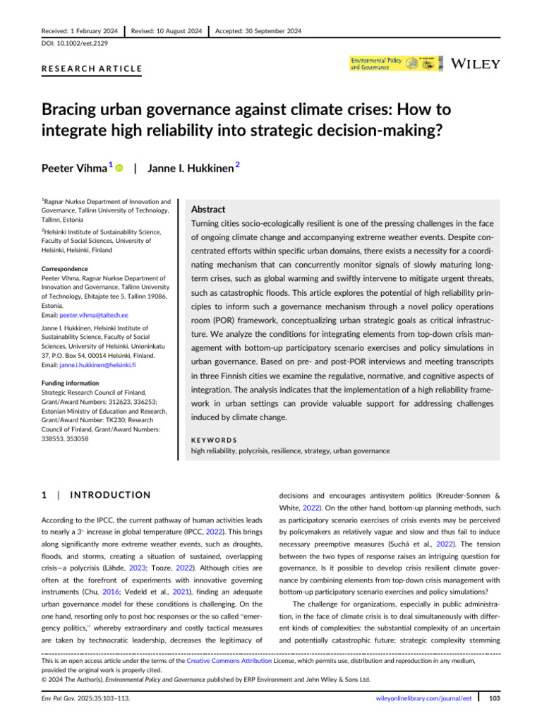 Urban Governance for Climate Resilience | PDF | Governance | Policy