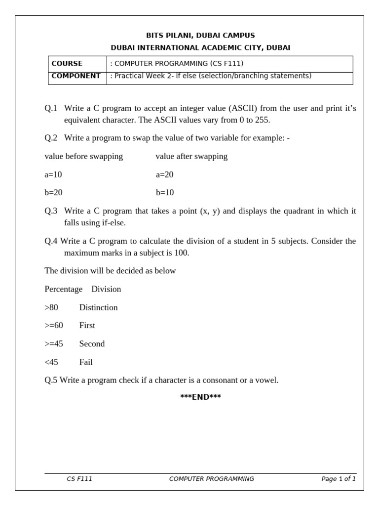 C Programming Practical Exercises | PDF