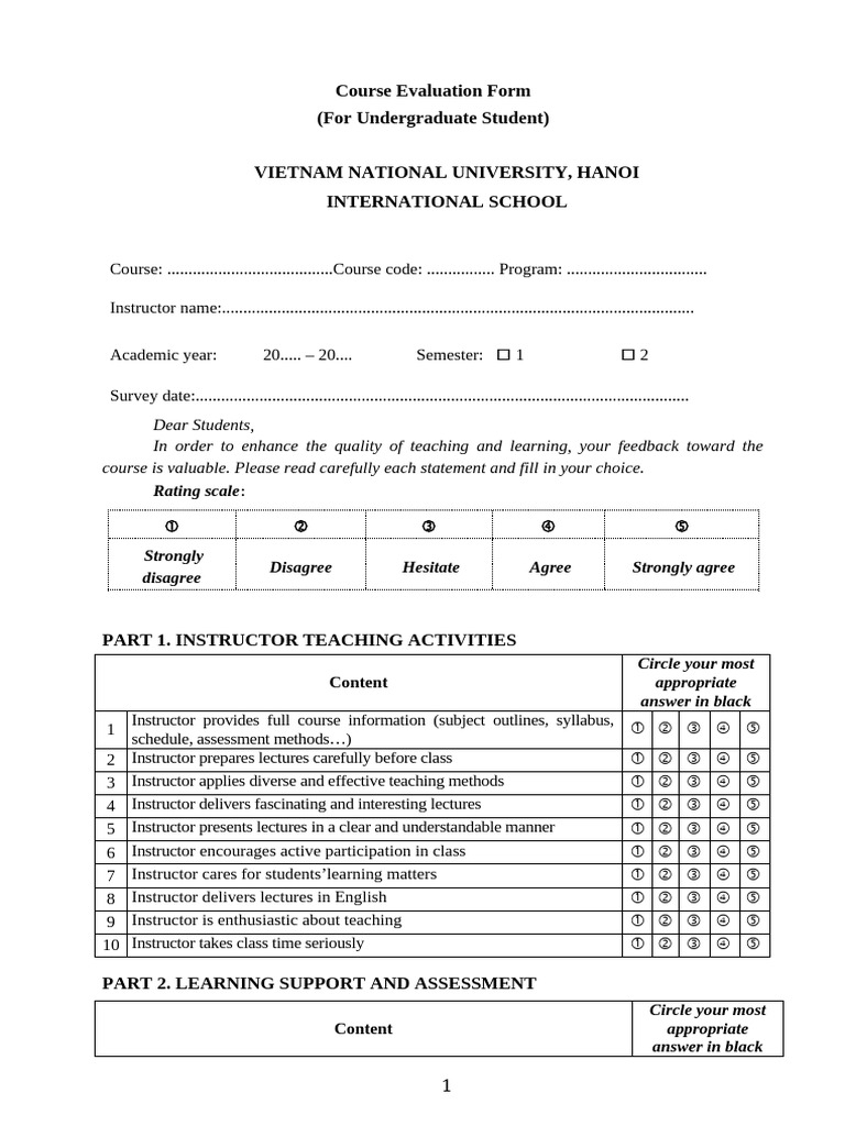 Undergraduate Course Evaluation Form | PDF | Lecture | Course Evaluation