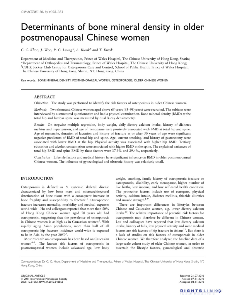 Determinants of bone mineral density in older postmenopausal Chinese ...