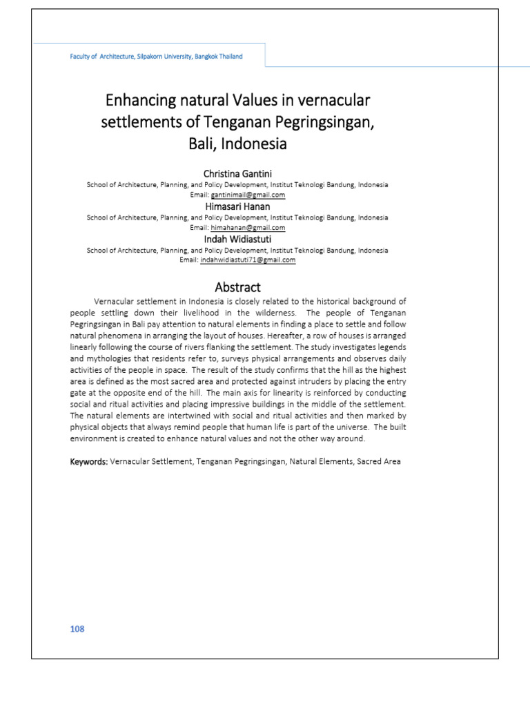 Vernacular Values in Tenganan Settlement | PDF | Bali | Landscape
