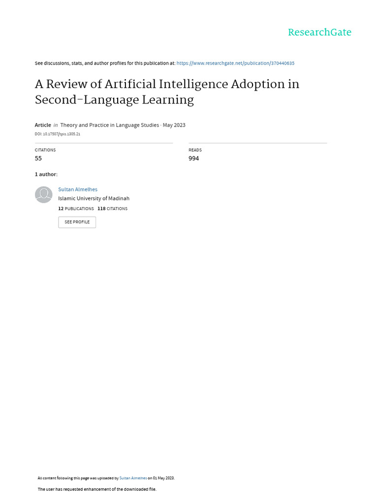 AI in Second-Language Learning Review | PDF