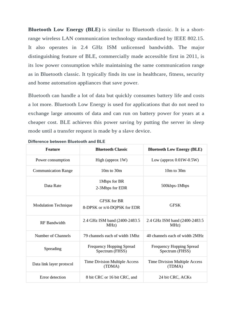Understanding Bluetooth Low Energy (BLE) | PDF