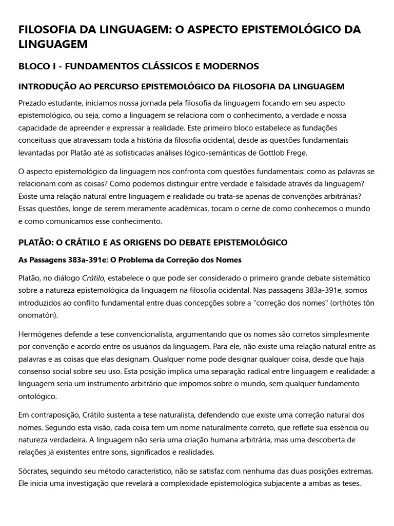 Epistemologia da Linguagem na Filosofia | PDF | Lógica | Ontologia