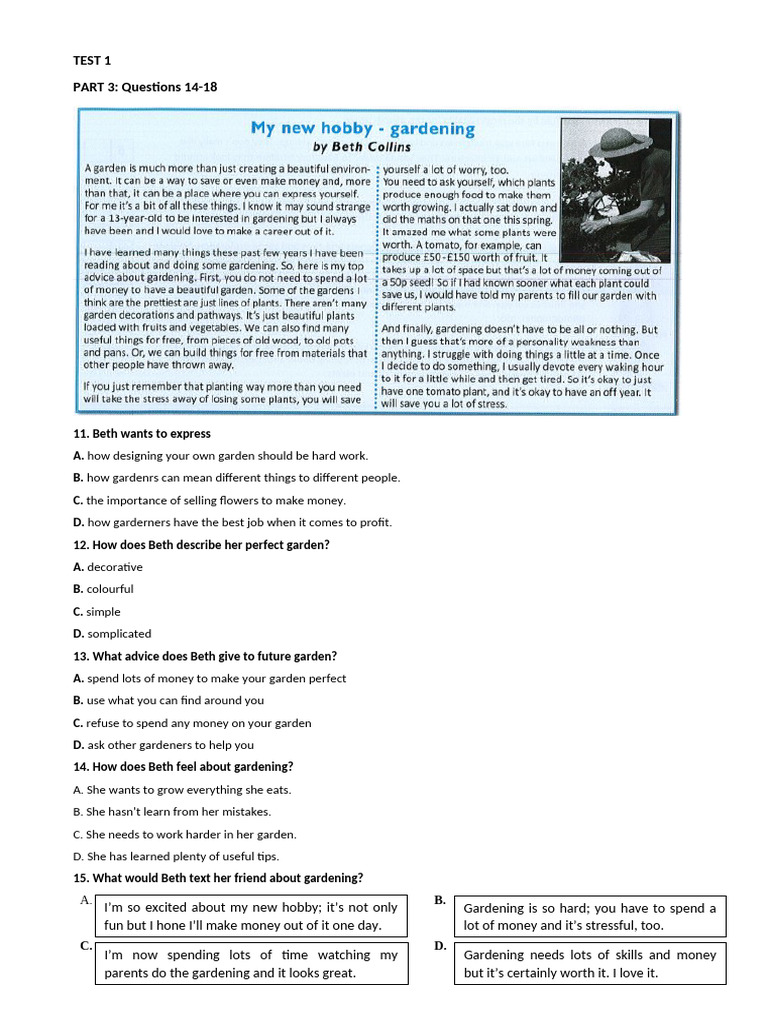 Gardening and Adventure Test Questions | PDF